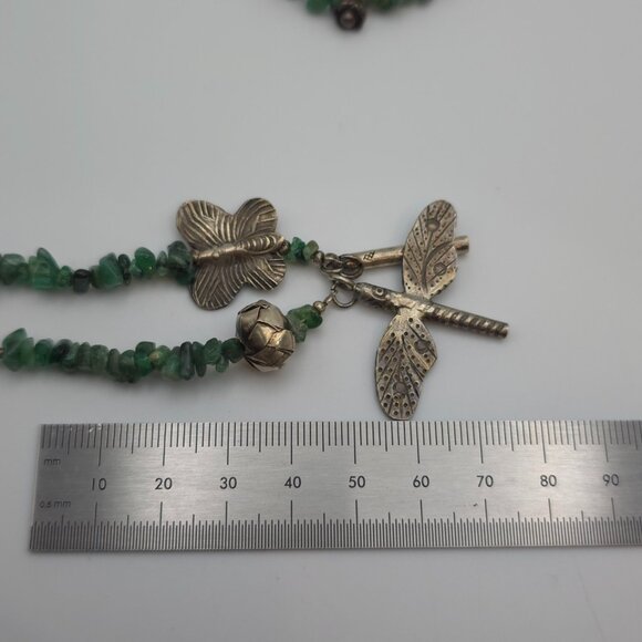 60 Inch 925 Sterling Silver Chrysoprase And Nephrite Long Necklace B6 - Picture 6 of 7